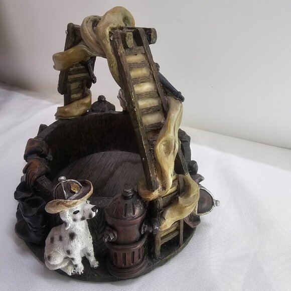 Firehouse Dalmatian Dog Fireman Firefighter Ladder Hose Basket W/ Handle Resin H - Picture 2 of 15